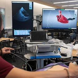 Life of a Medical Resident A medical student using an ultra sound device in a simulation environement