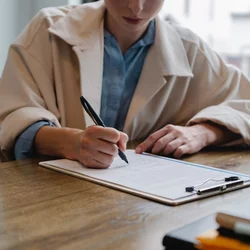 Woman filling out form