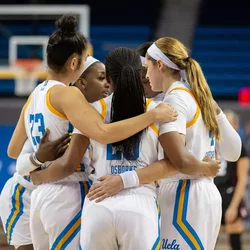 The UCLA Bruins huddle up during their game against No. 1 Stanford.